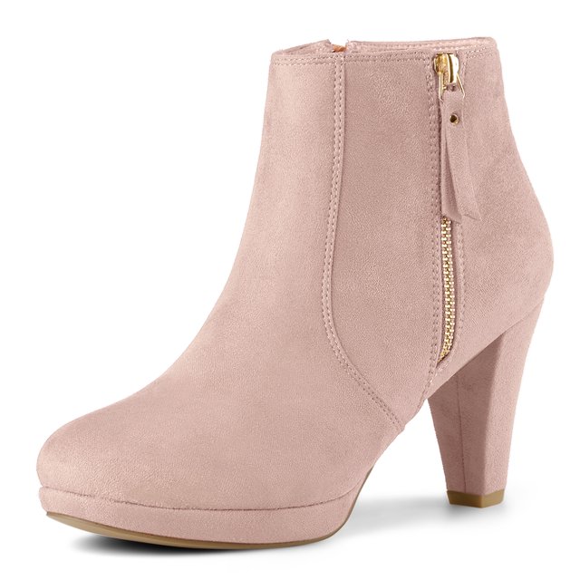 Unique Bargains Women's Side Zip Low Platform Block Heel Ankle Booties