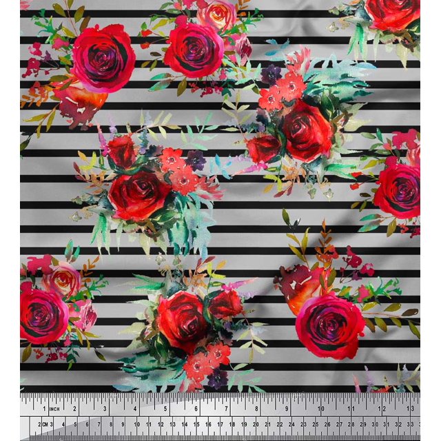 Soimoi Tissu en Rayonne Imprimé Feuilles et Roses par Yard 42 Pouces de Large