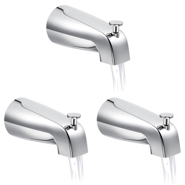 3X Bathroom Tub Spout,5 1/4 Inches Reach Wall Front Mount with Shower Diverter 1/2In IPS Inside Thread Faucet Spout