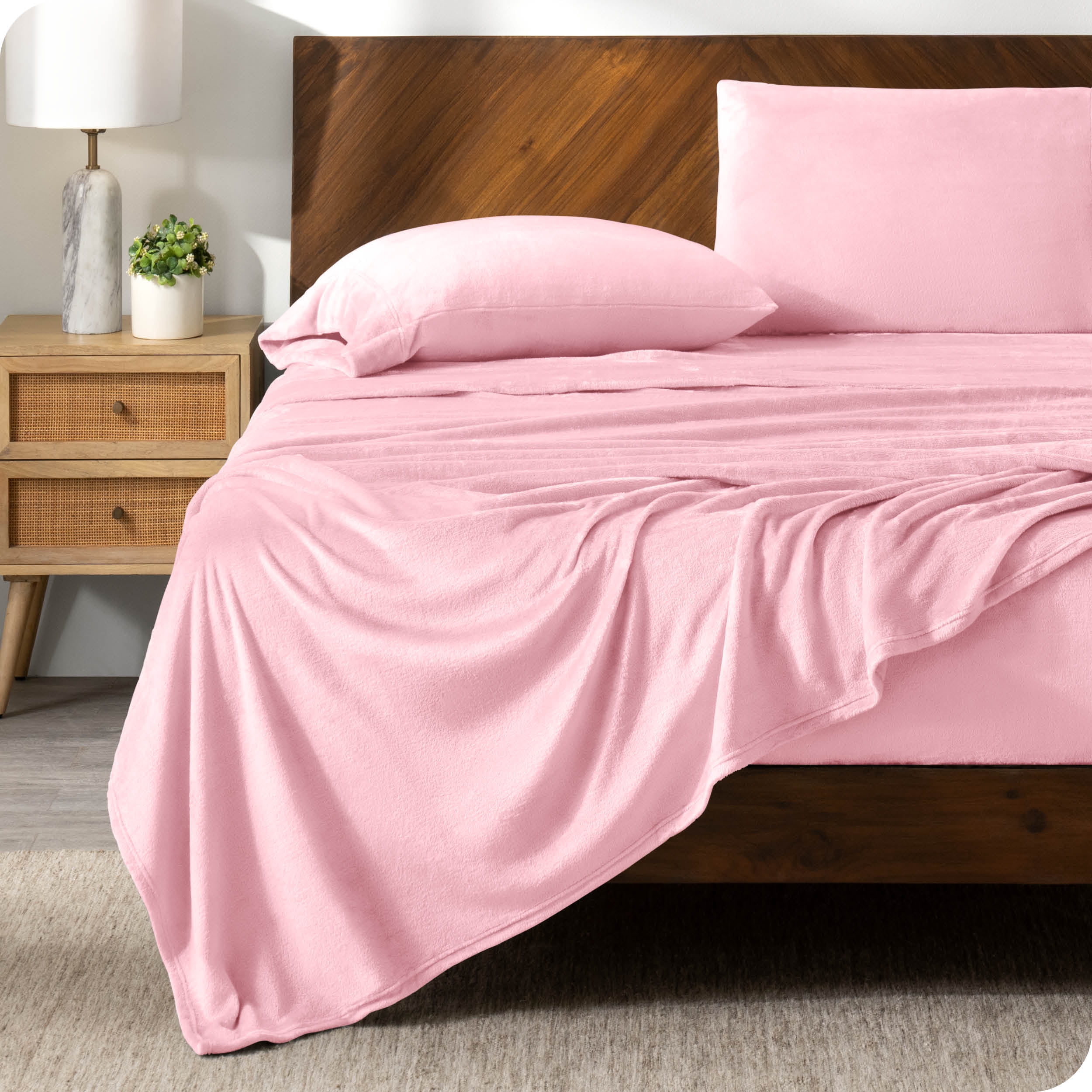 Bare Home Ensemble de Draps en Molleton Microplush - Ultra Doux - Poche Profonde - Très Grand Simple, Rose Pâle