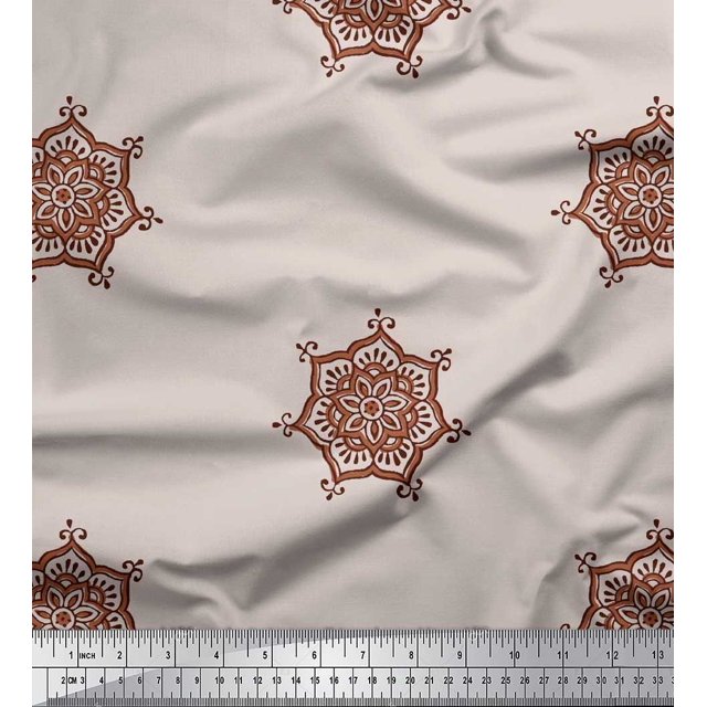 Soimoi Cotton Voile Fabric Floral Mandala Block Printed Fabric 1 Yard 56 Inch Wide