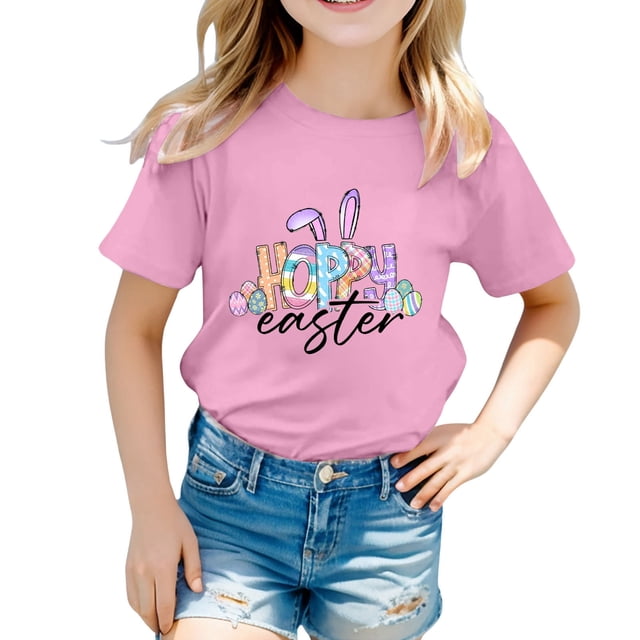4t Fille Tout-Petit Extra Large Enfant Filles Pâques Mignon Graphique Col Rond Manches Courtes T-Shirt Décontracté d'Été