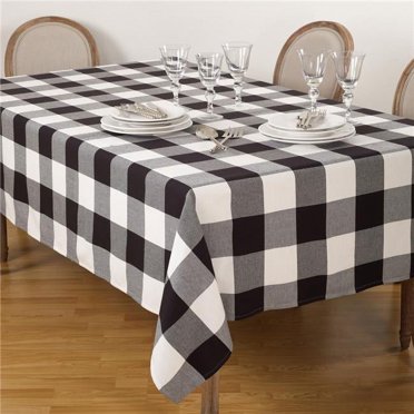 SARO 9025.BK65140B Nappe Rectangulaire en Coton à Motif Carreaux Buffalo 65 x 140 Po, Noire
