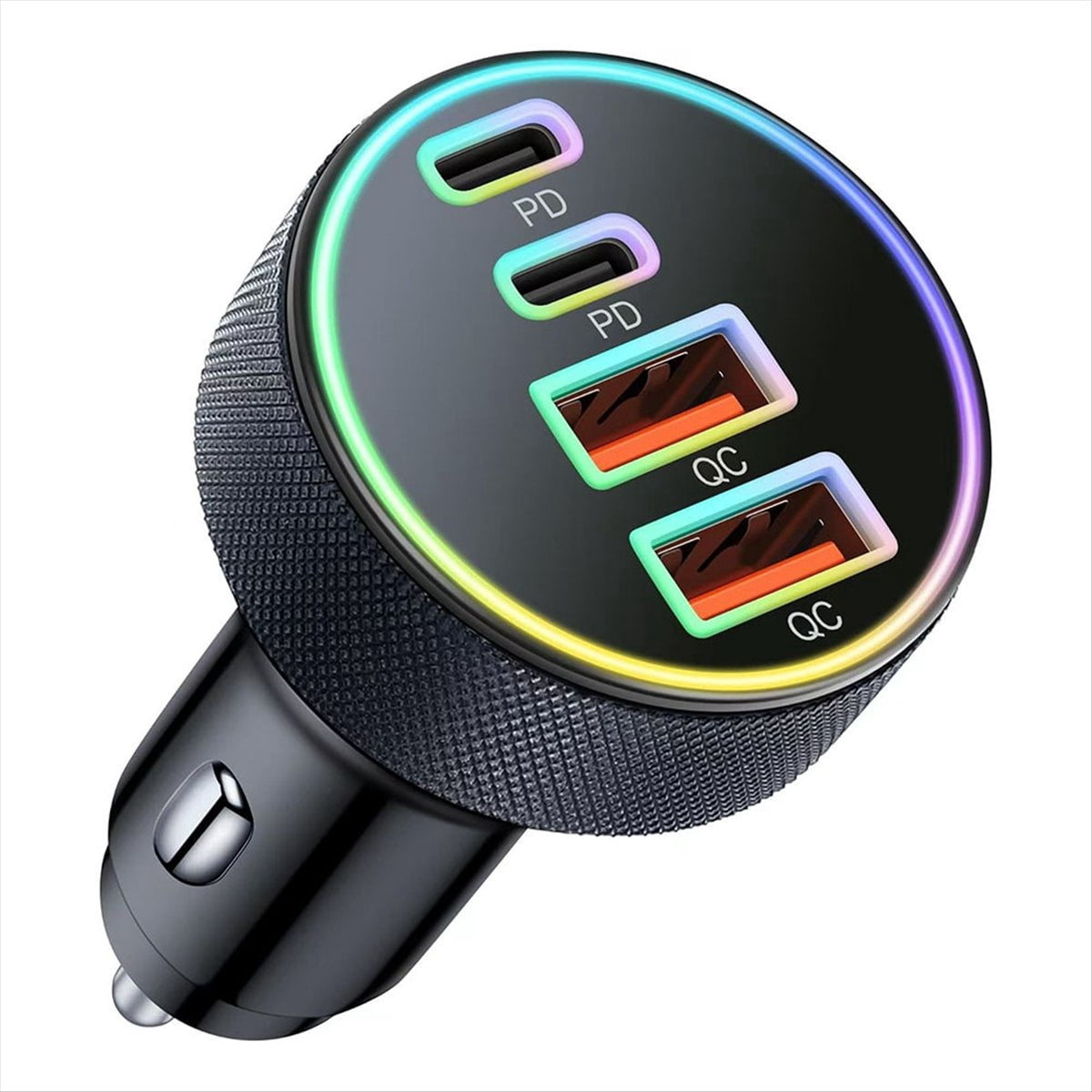 USB C Car Charger, 4-Port 90W Dual USB-C & USB-A Car Charger Adapter with Light PD/QC Multi Port Fast Charging Adapter,1 * USB C Car Charger,Black