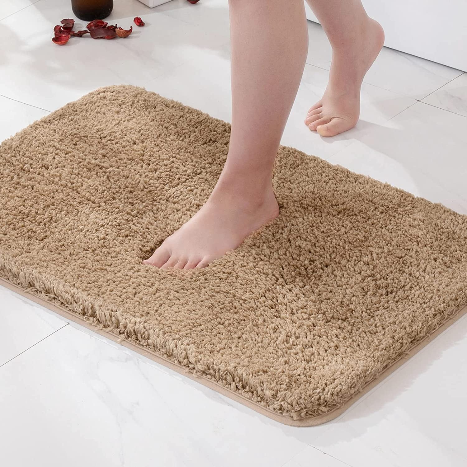 Non Slip Small Bathroom Rug Bath Mats for Bathroom(16x24,Light Brown) Absorbent Thick Soft Microfiber Bathroom Mat Machine Washable Bath Rug Plush Carpet for Tub Shower