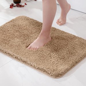 Tapis de bain pour salle de bain (non glissoire)16x24,Marron clair) Absorbant épais doux microfibre salle de bain tapis machine lavable bain Rug Plush tapis pour la douche de baignoire