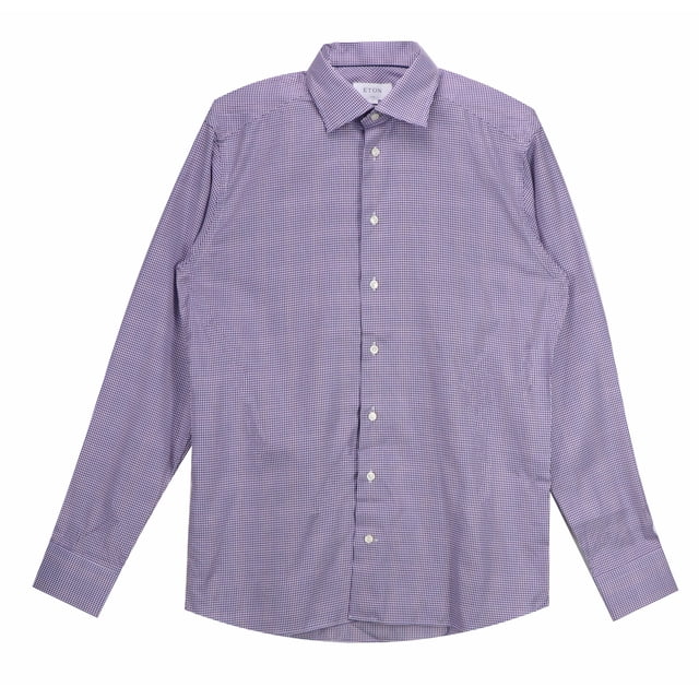 Eton Men's Purple / White Checkered Dress Shirt - L