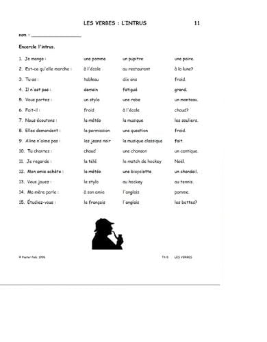 The Fsl Classroom Les Verbes French Reproducible Teaching Activities