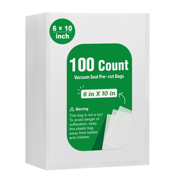 Syntus 100 Count Vacuum Sealer Bags Pint 6 x 10 inch for Seal a Meal Commercial Grade BPA Free Heavy Duty Precut Seal Bags Food Vac Bags for Storage Meal Prep or Sous Vide