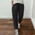 thumbnail image 2 of Yuyuzo Womens Cotton Linen Pants Drawstring High Waisted Lounge Pants Straight Leg Cropped Trousers, 2 of 5
