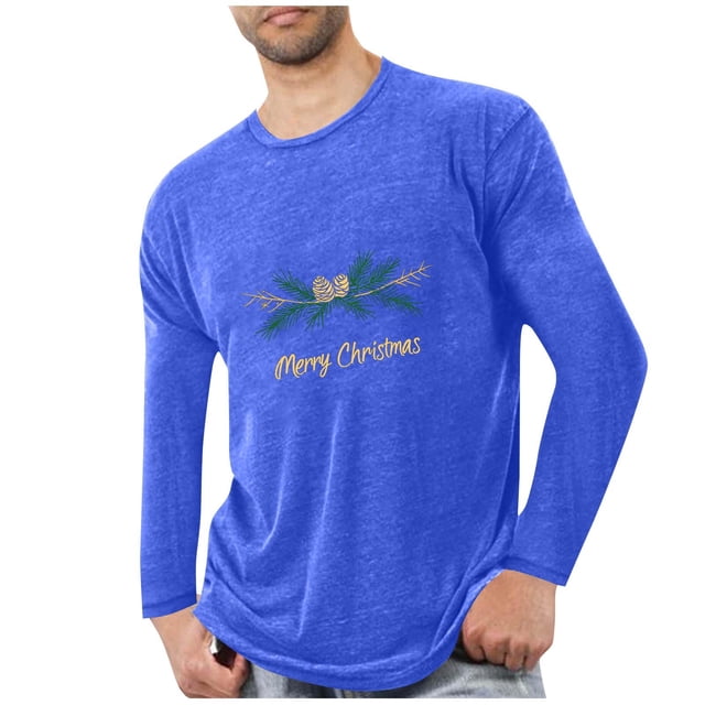 Pyjamas de Noël pour Hommes Pyjamas de Sport et D\'entraînement Physique pour Hommes T-Shirt Imprimé de Noël à Manches Longues et Col Rond pour Hommes