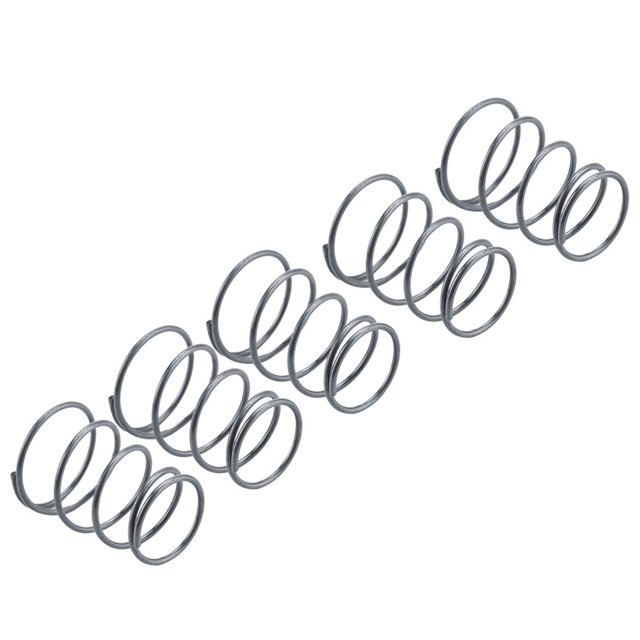 5PCS Grass Trimmer Head Springs Metal String Trimmer Springs Replacement Parts Grass Trimmer Accessories. The image displays five coiled metal springs designed for trimmer heads, made of sturdy and elastic material. Each spring measures approximately 5.5 cm in height and weighs 75 g. These replacement parts are easy to install, compatible with most brush cutters, and ideal for replacing worn or damaged springs.