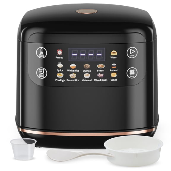 Pentantan Digital Rice Cooker, 6-Cup/2.1QT Small Rice Maker, 10 Presets, 24-Hour Delay Timer & Keep Warm, Non-Stick Inner Pot, Black