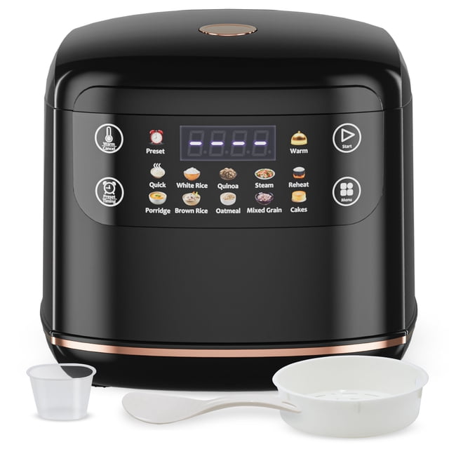 Pentantan Digital Rice Cooker, 6-Cup/2.1QT Small Rice Maker, 10 Presets, 24-Hour Delay Timer & Keep Warm, Non-Stick Inner Pot, Black