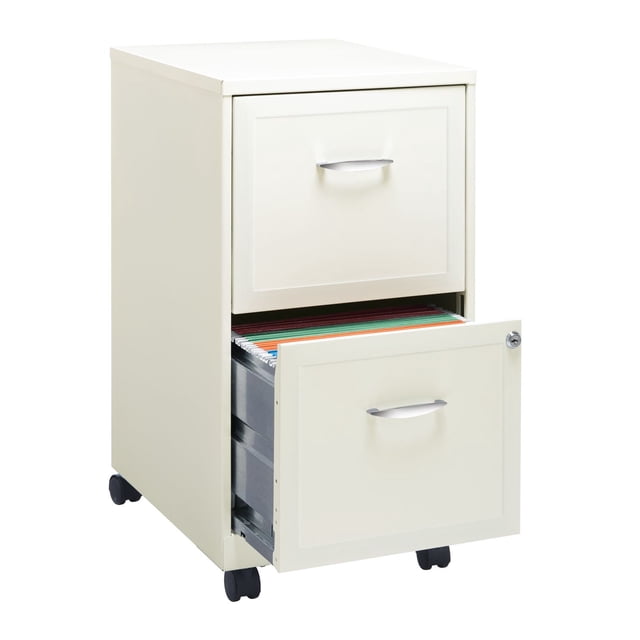 Space Solutions 18" Deep 2 Drawer Mobile Letter Width Vertical File Cabinet, Pearl White