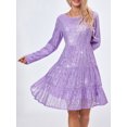 thumbnail image 2 of Diconna Robe Courte à Paillettes pour Femme, Paillettes, Manches Longues, Couleur Unie, Robe à Étages, Robe Babydoll Ample, 2 of 8