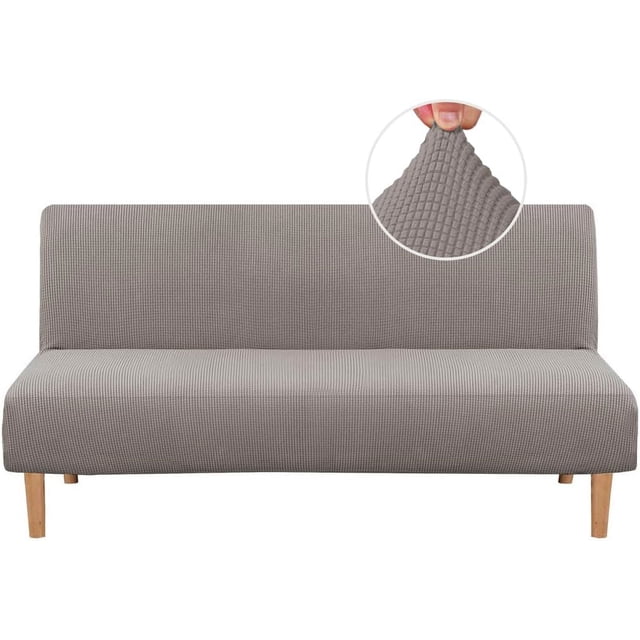 Armless Futon Cover Stretch Sofa Bed Slipcover Protector Elastic Feature Rich Textured High Spandex Small Checks Jacquard Fabric Futon Cover, Machine Washable