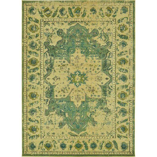 Unique Loom Medici Tapis Médaillon en Détresse 7' x 10' Rectangle Vert/or