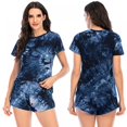 thumbnail image 2 of Womens 2Pcs Tie-dye Printed Pajamas Set Casual Short Sleeve Tops + Shorts Home Suits, 2 of 6
