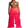 thumbnail image 2 of Women High Waist Trim Tulle Mesh Wide Leg Trousers Y2K Casual Solid Chiffon Multi Layer Ruffle Yarn Pants, 2 of 8