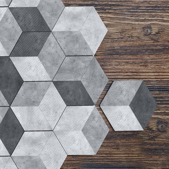 BRIGHTFUFU Lot de 10 Carreaux de Sol Autocollants Hexagonaux en PVC pour Planchers de Salle de Bain
