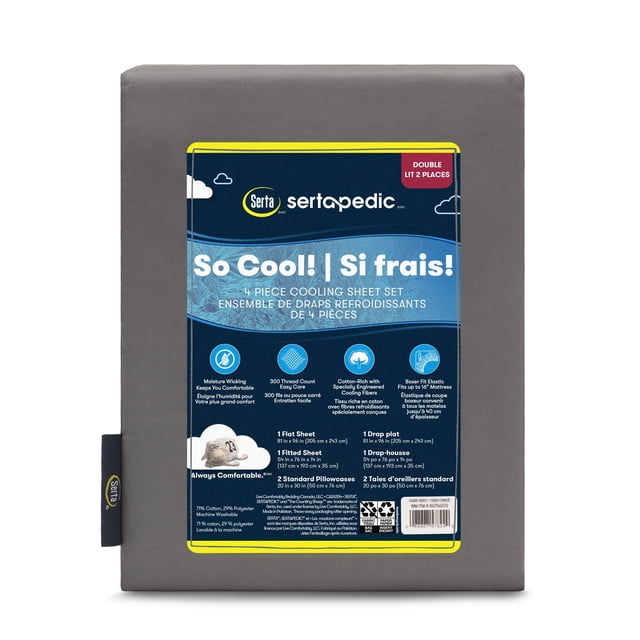 Sertapedic So Cool! 4pc Cooling Sheet Set - Dark Grey