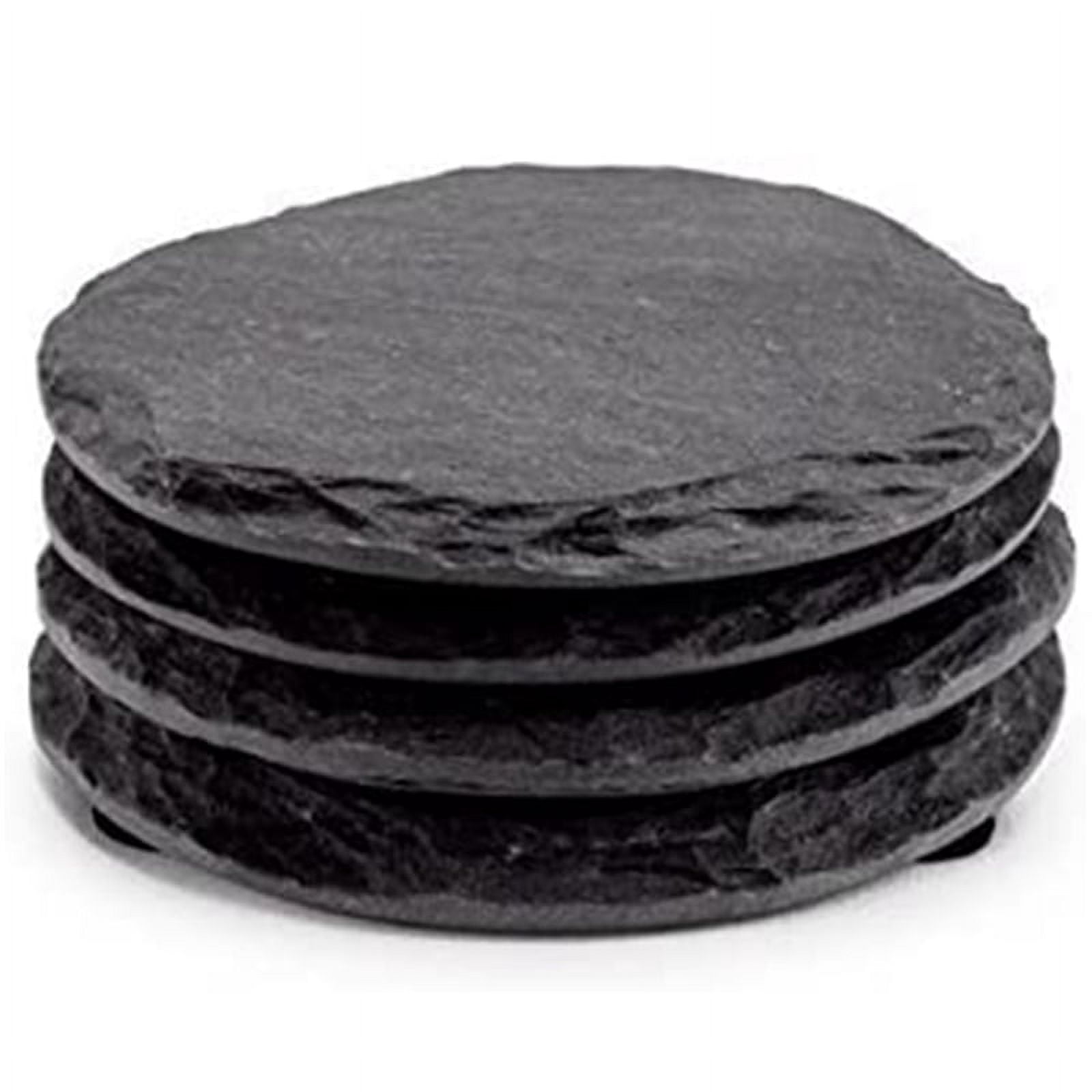 4 Pcs sous-Verres Ronds Ardoise Noire sous-Verres Faits à la Main pour Boissons, Verres à Vin
