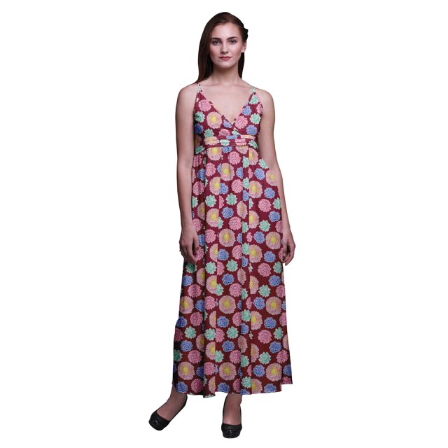 Bimba Robe Longue Maxi à Bretelles Spaghetti Ajustables à Imprimé Floral, Tenue de Plage d'Été - Moyen