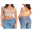 thumbnail image 4 of Débardeurs d'Été pour Femmes Sans Manches Col Carré 3D Fleur Dentelle Garniture Équipée Crop Tops, 4 of 5