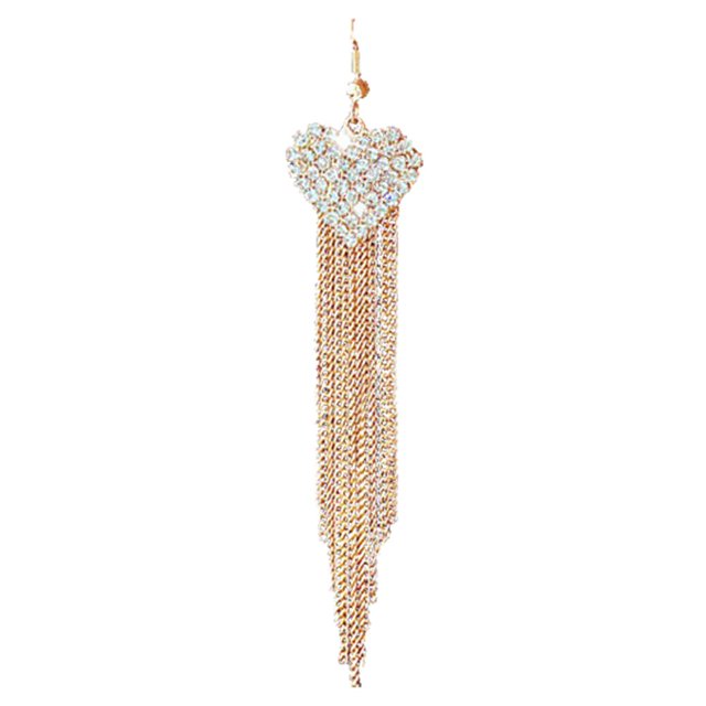 Walson Crystal Alloy Heart Dangle Earrings Tassel Hook Long Linear Earrings