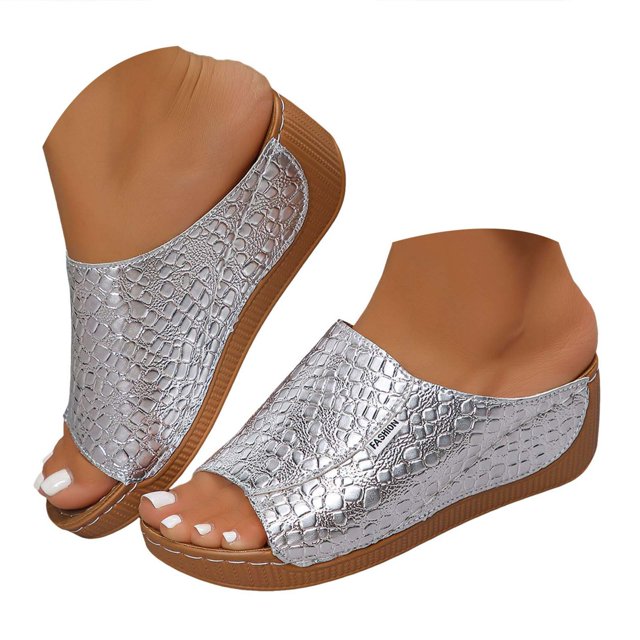 IUJSOY Womens Sandals Comfortable Platform Wedge Sandals Retro Pattern Slip on Summer Slippers