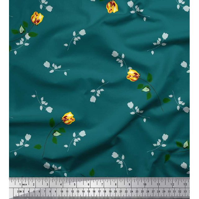 Soimoi Tissu en Velours à Imprimé de Feuilles et de Roses, Tissu de Couture au Mètre, 58 Pouces de Large