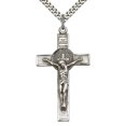 thumbnail image 1 of Heartland Store Men's Sterling Silver Saint Benedict Crucifix Pendant + 24 Inch Rhodium Plated Chain & Clasp, 1 of 2