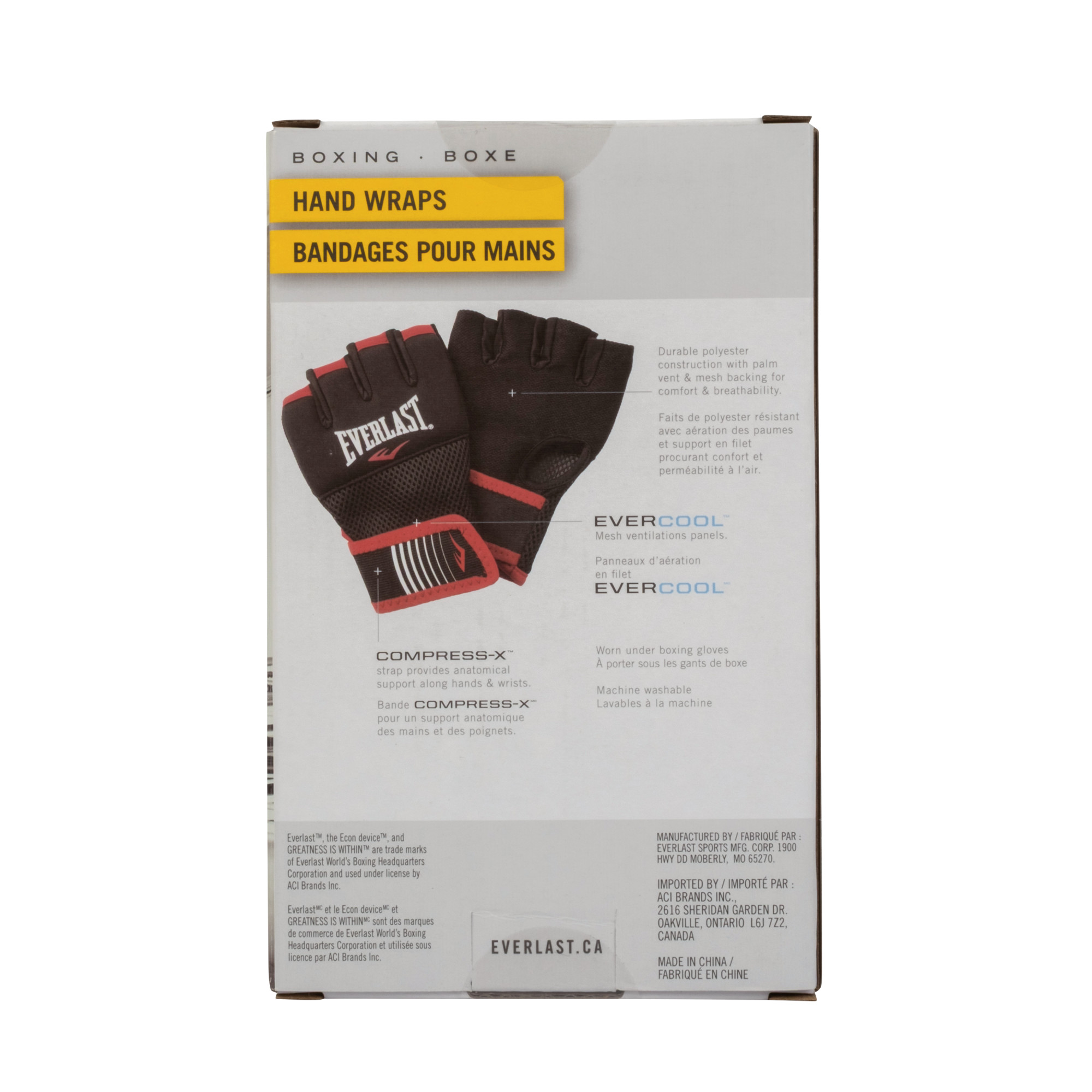 Bandages d'Everlast à enfiler pour boxe, petit, noir, polyester