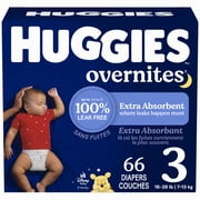 Huggies Overnites Nighttime Baby Diapers, Size 3 (16-28 lbs), 66 Count