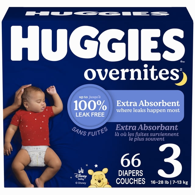 Huggies Overnites Nighttime Baby Diapers, Size 3 (16-28 lbs), 66 Count