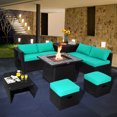 thumbnail image 2 of Patiojoy Canapé Sectionnel d'Extérieur en Rotin PE Tressé 9 Pcs avec Table de Foyer au Gaz de 35 Pouces, Ensemble de Conversation de Patio Gain de Place avec Coffre de Rangement Turquoise, 2 of 10