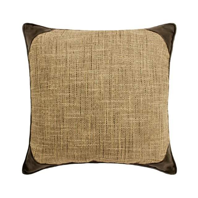 Decorative Brown 20"x20" (50x50 cm) Throw Pillows, Linen & Faux Leather Textured Fabric, Jute & Patchwork Throw Pillows For Couch, Solid Pattern Modern Style - The George