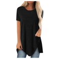 thumbnail image 1 of Pompotops Women Plus Size Button Solid Round Neck Short Sleeve Irregular T-shirt Blouse Tops, 1 of 5