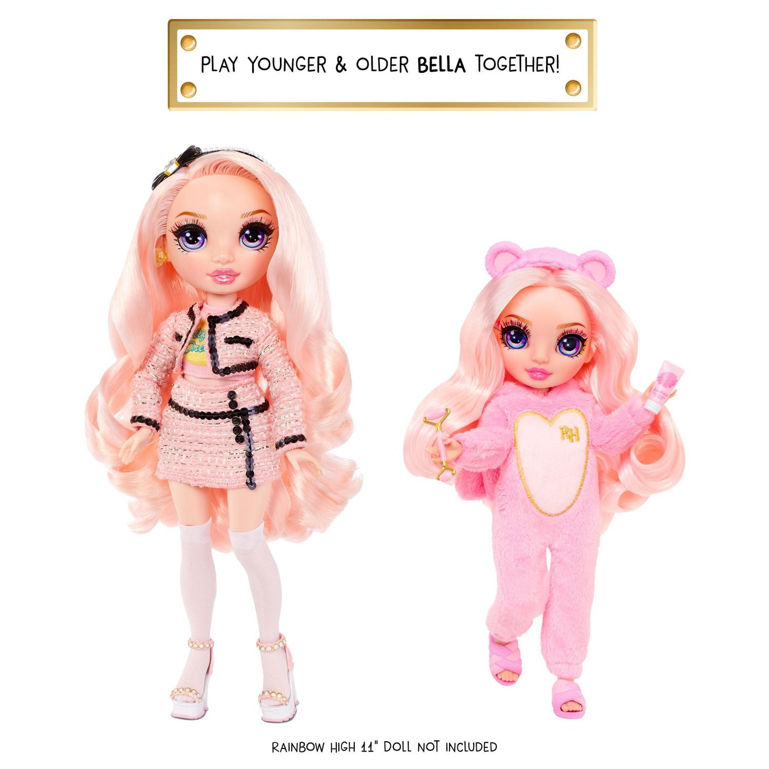 Soirée pyjama Rainbow High Jr High – Poupée articulée Bella (rose) de 9 po (23 cm)