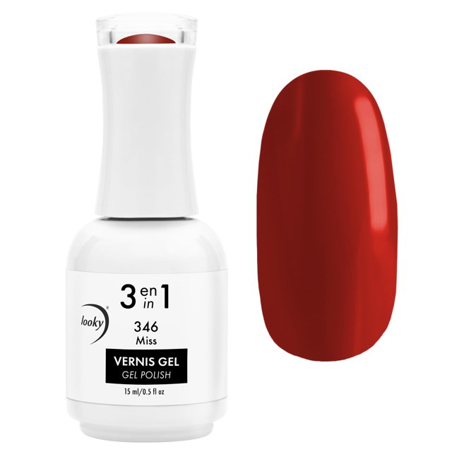 Looky Vernis à Ongles Gel 3-en-1, Couleur de Base, Qualité Salon UV LED Cure, Longue Durée, 15ml - 346 Miss (Rouges)