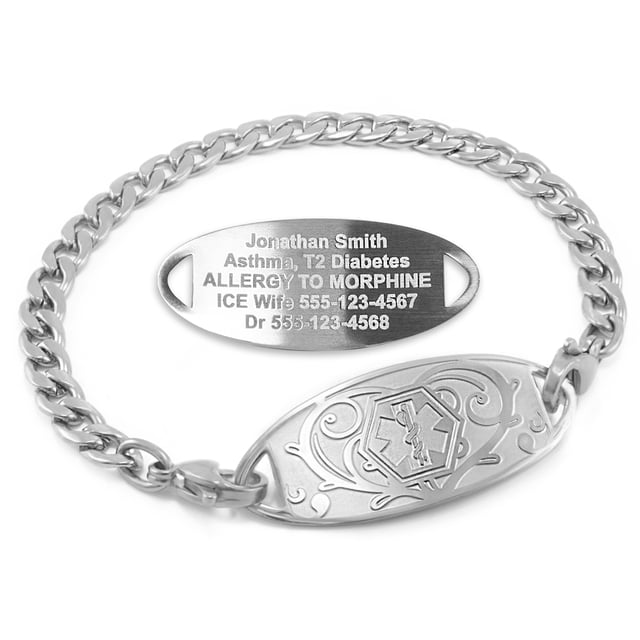 MedicEngraved Stainless Steel Custom Medical Alert Bracelet - 5mm Curb Link