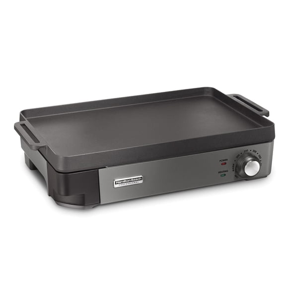 Hamilton Beach Professional Cast Iron Electric Grill, 10" x 16" Preseasoned Cooking Surface, 1800 watts, Adjustable Temp up to 450°F