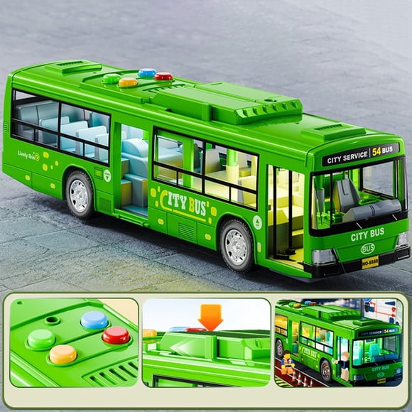 LEEYNEER Clearance Children‘s Simulation Bus Toy Large Door Opening Light Vocal Coachs Model City Bus Model Simulation Baby Bus Toy Coachs Boy Best Gift