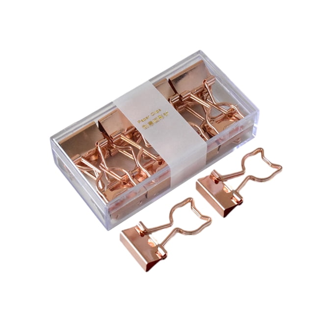 Baohd 1/2/3/5 12x Documents In Order - Metal Binder Clips For Elliot Folder Widely Shape Metal Binder Clips Kitty. - Rose gold 1 Pc