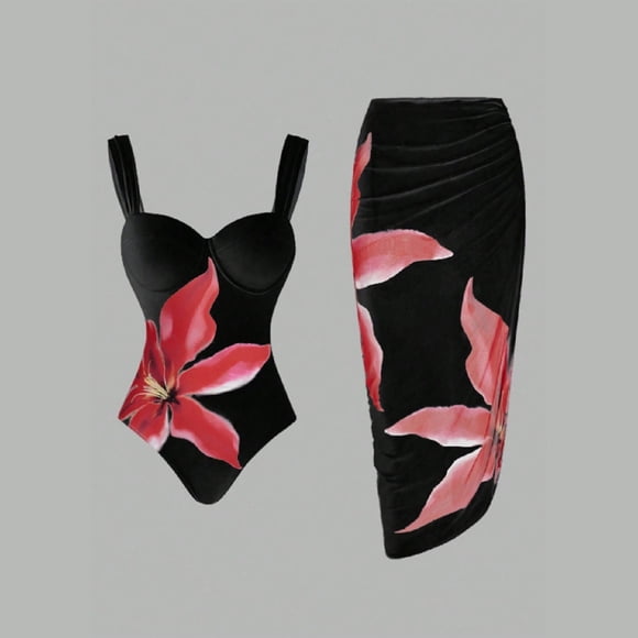 Mareep Women's Bathing Suits S-XL Women's Fashion Two-piece Bikini Sexy Flower Print Tight Sexy Two-piece Sports Swimsuit