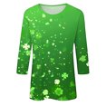 thumbnail image 5 of Diufon T-Shirts de la Saint-Patrick pour Femmes, Grande Taille, Imprimé Trèfle, Manches 3/4, Col Rond, 5 of 5