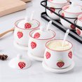 thumbnail image 4 of European Style Sugar Bowl With Spoon, Pink Flowers And Green Leaves Pattern Sugar Container, Porcelain Spice Jars-red strawberry-3 Set, 4 of 7