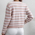 thumbnail image 4 of Yuyuzo Cardigans Chandail pour Femmes Court à Col Rond Manches Longues Ouvert à l'Avant à Boutons Chandail Rayé avec Poches, 4 of 5