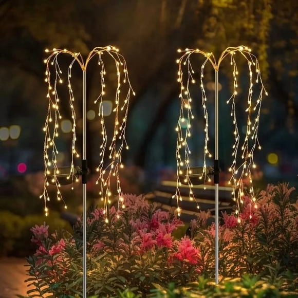 Drppepioner Lumières Pétardes Solaires Montées au Sol 200 DEL, Guirlandes Lumineuses de Décoration pour Cour Extérieure